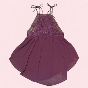 Victoria’s Secret Burgundy Sheer Lace High Neck Babydoll Top Small | EUC